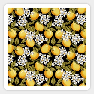 Lemons Pattern On Black Magnet